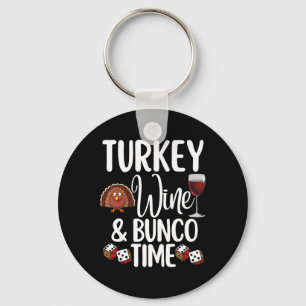 Funny Erntedank Fall Spaß Türkei Wein und Bunc Schlüsselanhänger