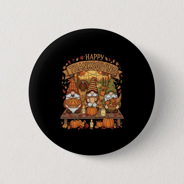 Funny Erntedank Gnome Squad mit festlichem Herbst Button (Vorderseite)