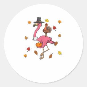 Funny Erntedank Pilgrim Flamingo mit Türkei Cu Runder Aufkleber