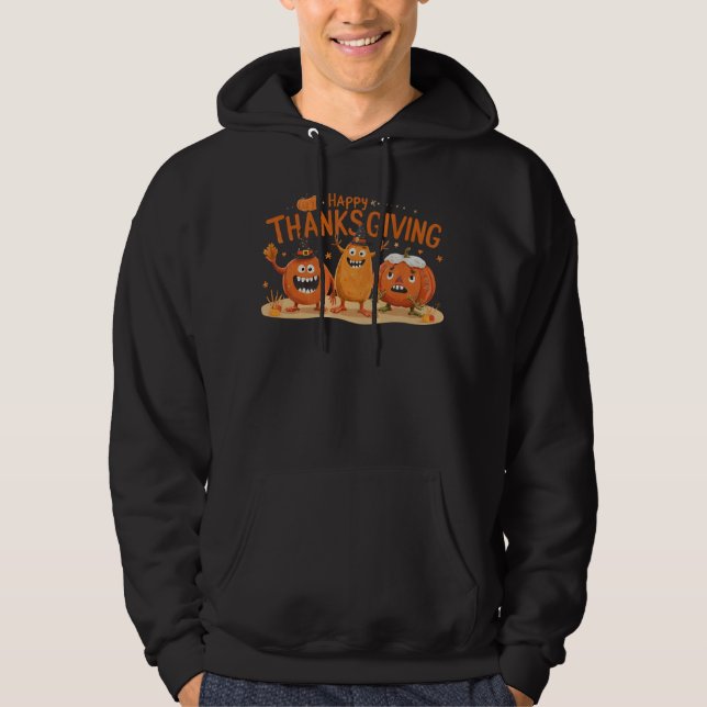 Funny Erntedank Pumpkins in Hexenhats Cartoon Hoodie (Vorderseite)