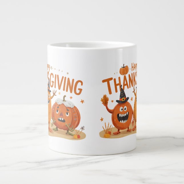 Funny Erntedank Pumpkins in Hexenhats Cartoon Jumbo-Tasse (Vorderseite)