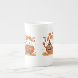 Funny Erntedank Pumpkins in Hexenhats Cartoon Prozellantasse