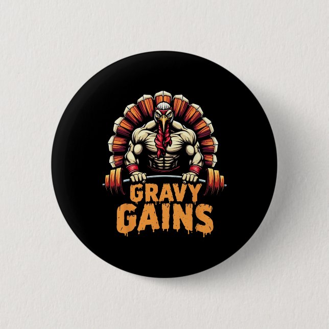 Funny Erntedank Türkei Gravy Gains Motivation G Button (Vorderseite)
