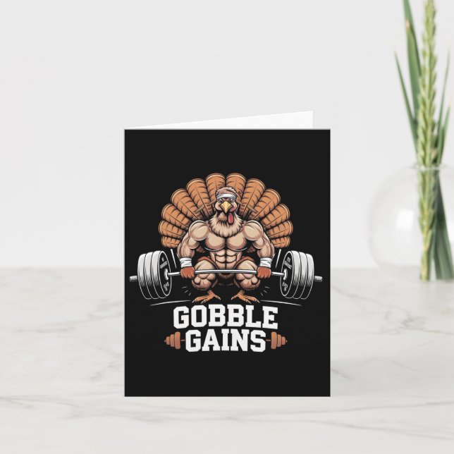 Funny Erntedank Turkey Gobble Gains Gym Workout Karte (Vorderseite)