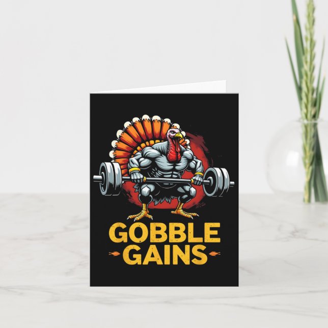 Funny Erntedank Turkey Gobble Gains Gym Workout Karte (Vorderseite)