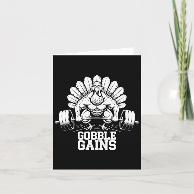 Funny Erntedank Turkey Gobble Gains Gym Workout Karte (Vorderseite)