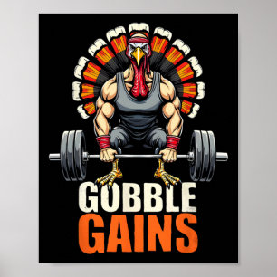 Funny Erntedank Turkey Gobble Gains Gym Workout Poster