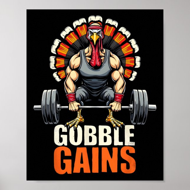 Funny Erntedank Turkey Gobble Gains Gym Workout Poster (Vorne)
