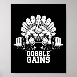 Funny Erntedank Turkey Gobble Gains Gym Workout Poster