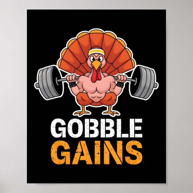 Funny Erntedank Turkey Gobble Gains Gym Workout Poster (Vorne)
