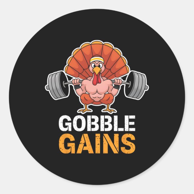 Funny Erntedank Turkey Gobble Gains Gym Workout Runder Aufkleber (Vorderseite)