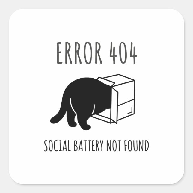Funny Error 404 Cat Social Battery Sticker (Vorderseite)