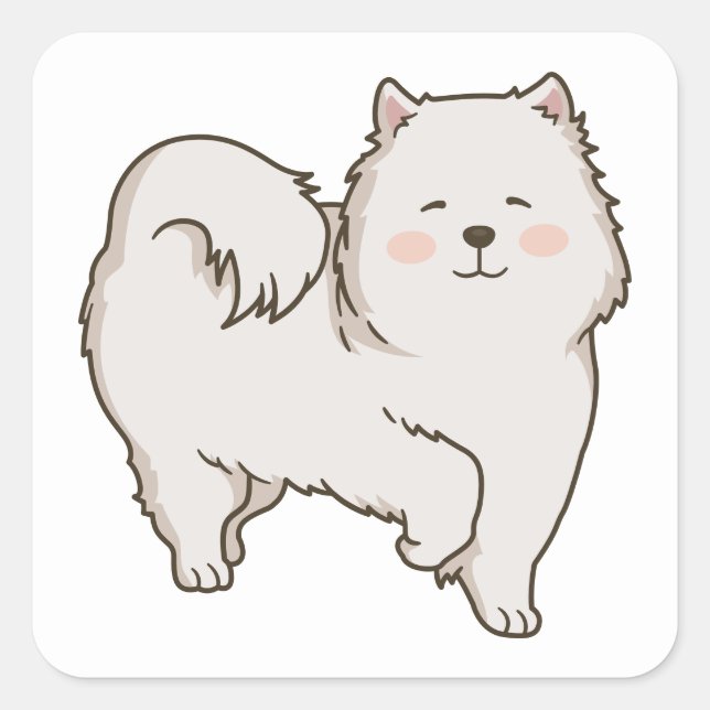 Funny Eskie Puppy Cartoon Dog Mama American Eskimo Quadratischer Aufkleber (Vorderseite)