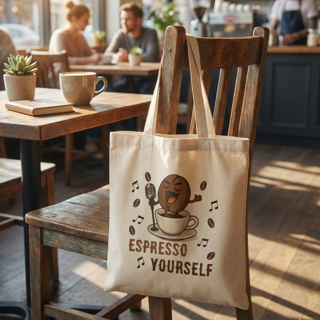Funny Espresso Yourself Singing Coffee Bean Pun Tragetasche (Von Creator hochgeladen)