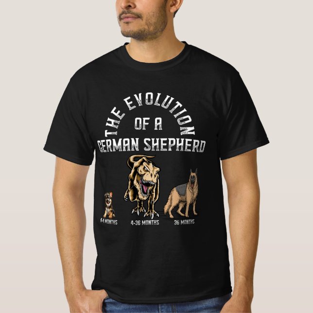 Funny Evolution German Shepherd Dinosaurus Pet Dog T-Shirt (Vorderseite)
