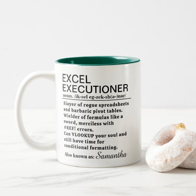 Funny Excel Executioner Definition Personalized Zweifarbige Tasse (Mit Donut)