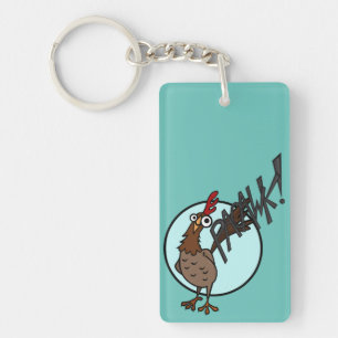 FUNNY EXCITED CHICKEN RECTANGLE KEY CHAIN SCHLÜSSELANHÄNGER