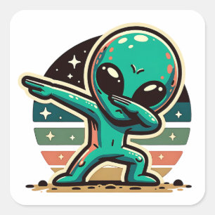 Funny Extraterrestristristrial Alien Dabbing Quadratischer Aufkleber