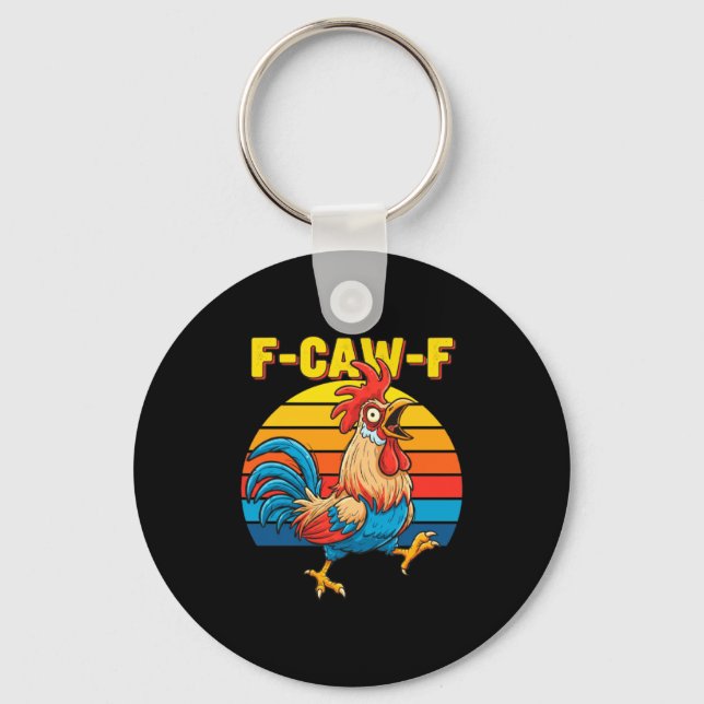 Funny F Awk F Chicken F Caw F Rooster Pun Retro Cl Schlüsselanhänger (Vorderseite)