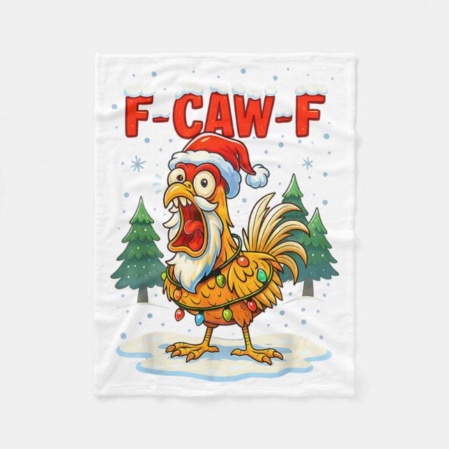 Funny F-caw-f Christmas Chicken Xmas Lights Santa  Fleecedecke (Vorderseite)
