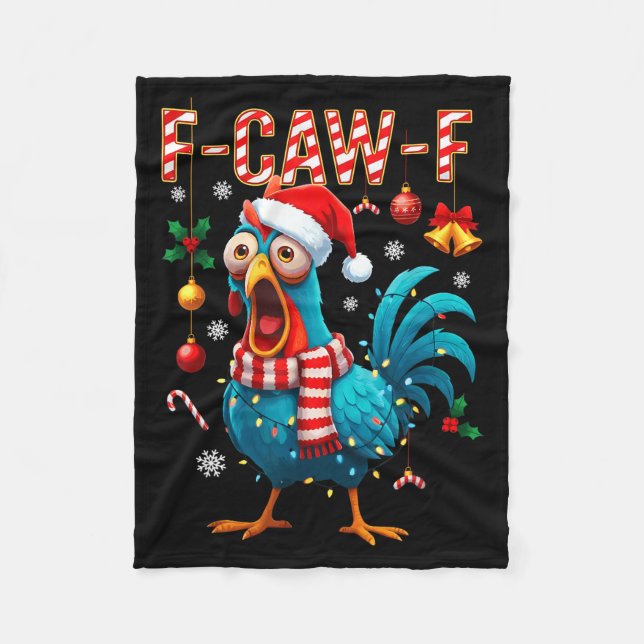 Funny F-caw-f Christmas Chicken Xmas Lights Santa  Fleecedecke (Vorderseite)