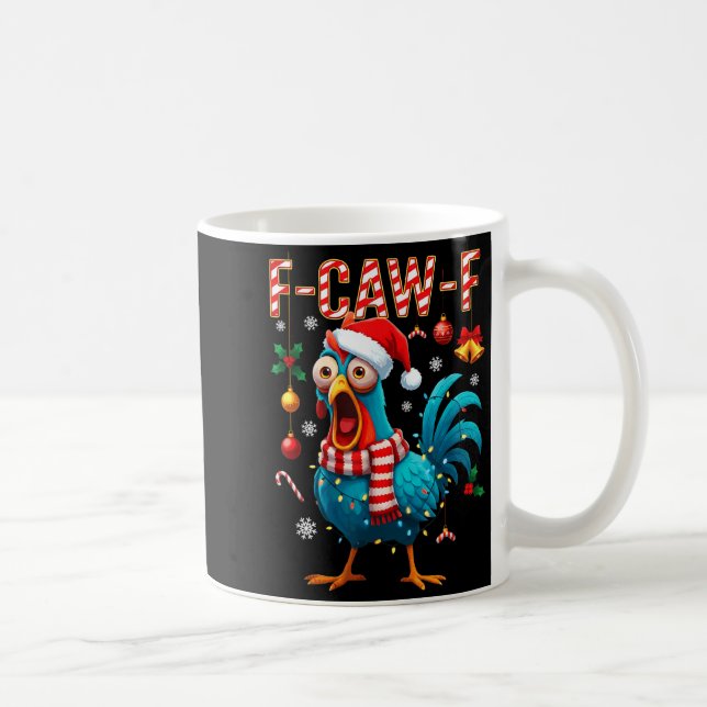 Funny F-caw-f Christmas Chicken Xmas Lights Santa  Kaffeetasse (Rechts)