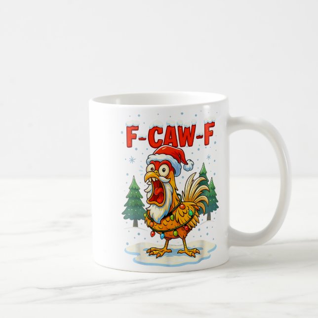 Funny F-caw-f Christmas Chicken Xmas Lights Santa  Kaffeetasse (Rechts)