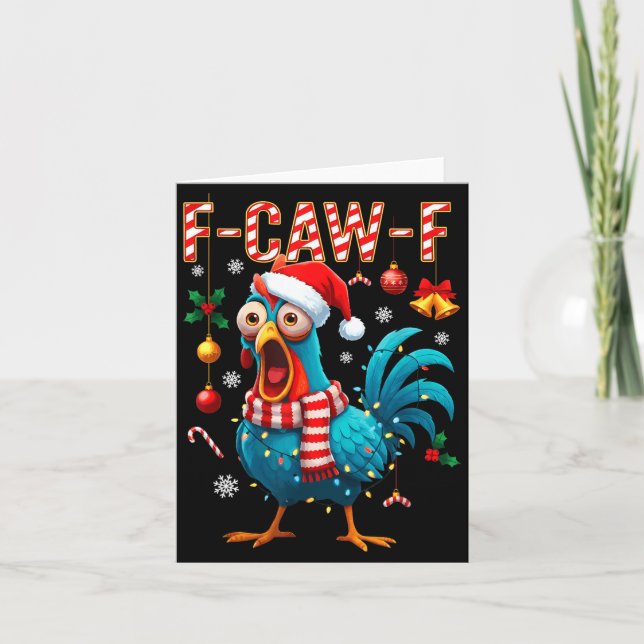 Funny F-caw-f Christmas Chicken Xmas Lights Santa  Karte (Vorderseite)