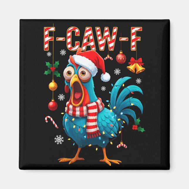 Funny F-caw-f Christmas Chicken Xmas Lights Santa  Magnet (Vorne)