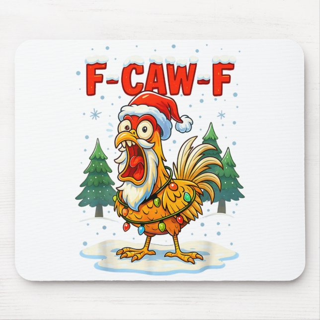 Funny F-caw-f Christmas Chicken Xmas Lights Santa  Mousepad (Vorne)