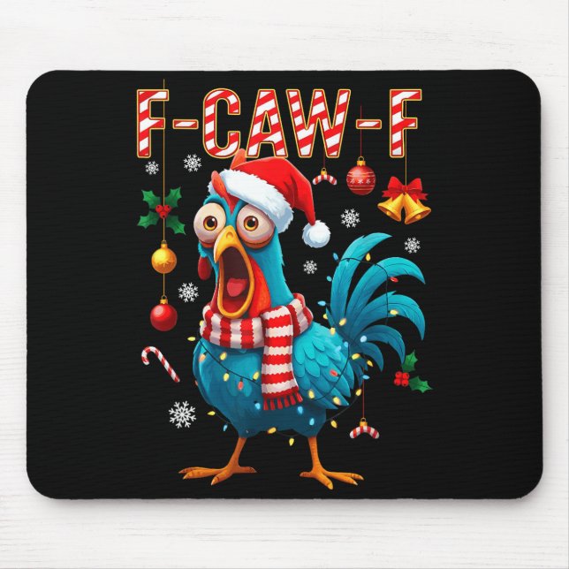 Funny F-caw-f Christmas Chicken Xmas Lights Santa  Mousepad (Vorne)