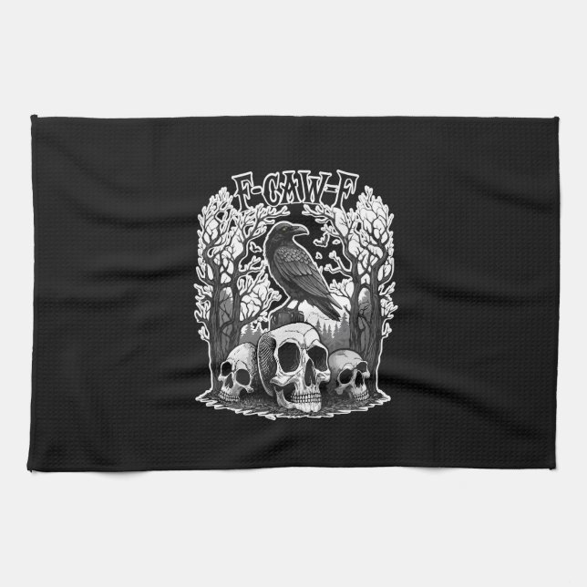 Funny F Caw F Raven Halloween Geschirrtuch (Horizontal)