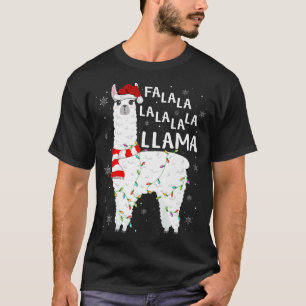 Funny Fa La La Llama Xmas Lights Santa Hat Llama C T-Shirt