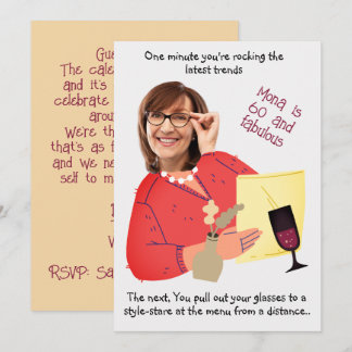 Funny Face- 60 & Fabulous Whimsical Foto Geburtsta Einladung