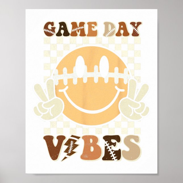 Funny Face American Football Game Day Vibes Sport Poster (Vorne)