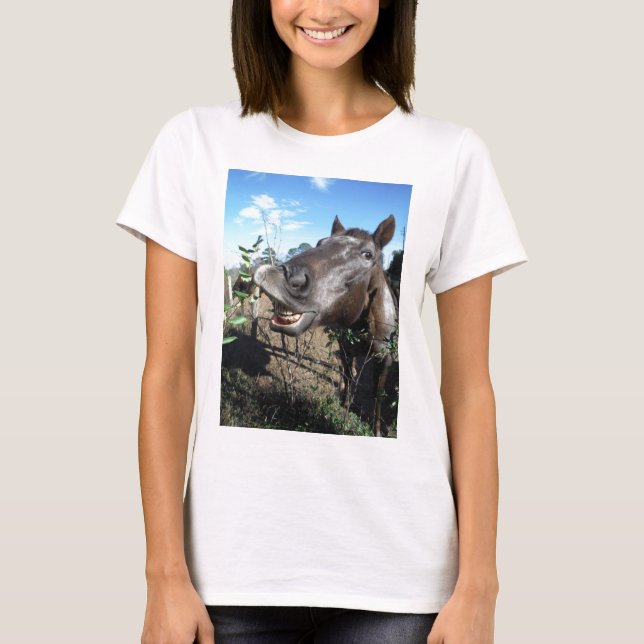Funny Face braunes Pferd T-Shirt (Vorderseite)