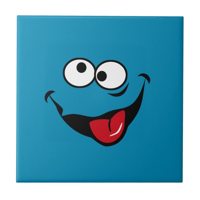 Funny face Cartoon blauer Hintergrund Fliese (Vorderseite)