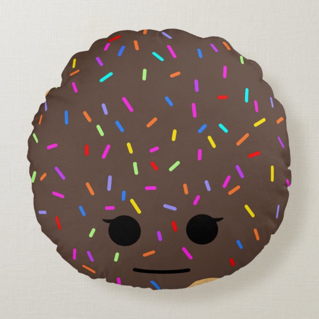 Funny Face Chocolate Donut Round Throw Kissen (Vorderseite)