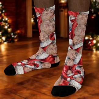 Funny Face Foto in der Weihnachtsmannmütze Weihnac Socken
