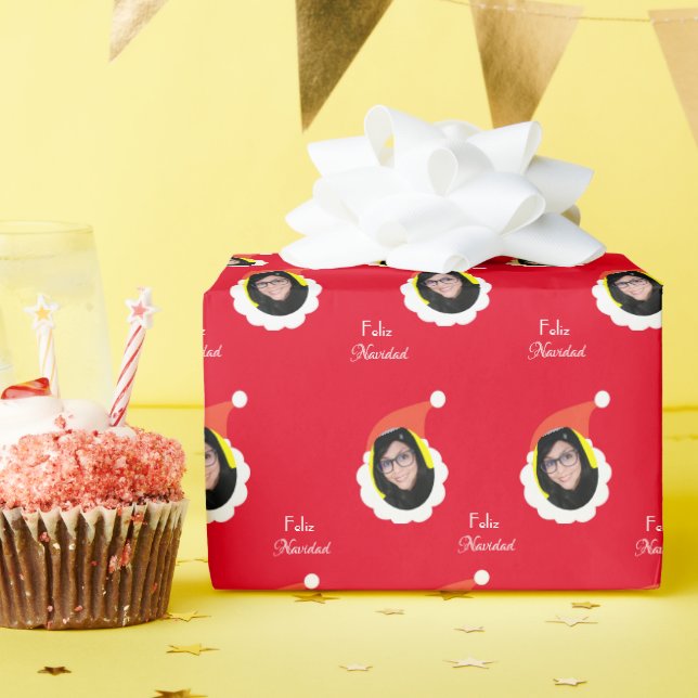 Funny Face Frohe Weihnachten im spanischen Foto Wr Geschenkpapier (Geburtstagsparty)