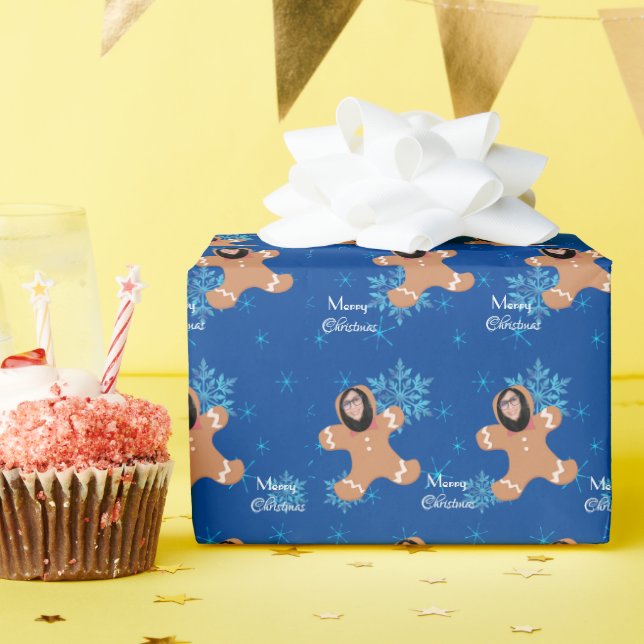 Funny Face Ginger Cookie Frohe Weihnachts-Foto Geschenkpapier (Geburtstagsparty)