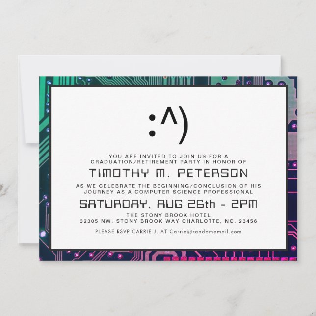 Funny Face Minimal Computer Science Grad Einladung (Vorderseite)