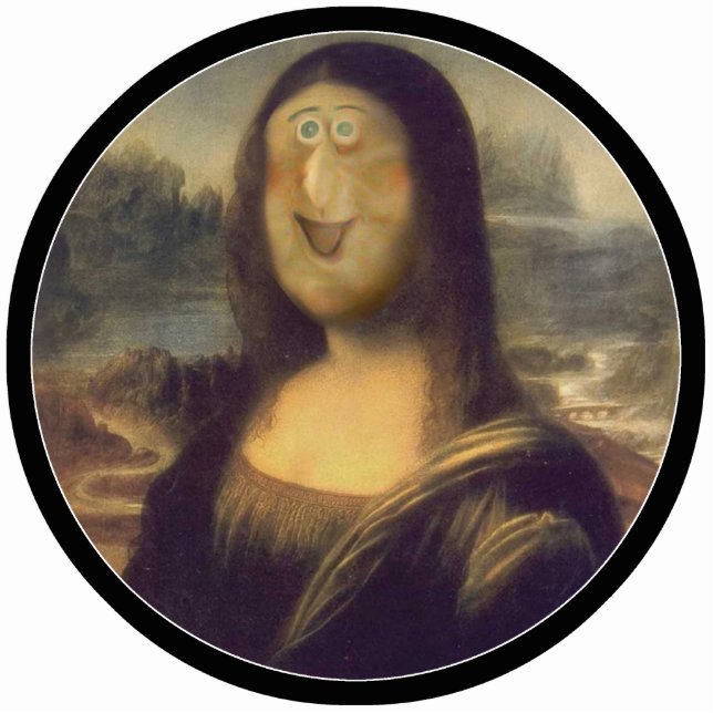 Funny Face Mona Lisa Laughter Freistehende Fotoskulptur (Vorne)