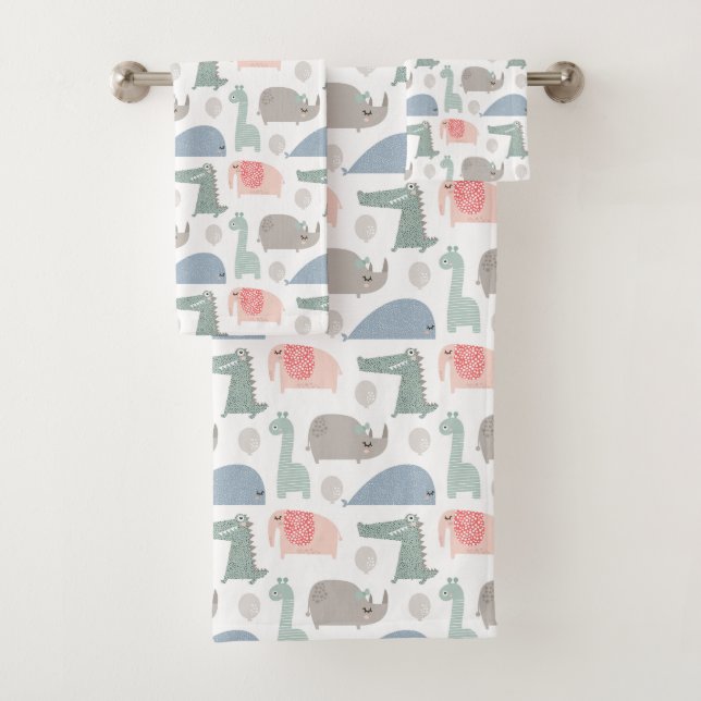 Funny Face Niedlich Doodle Tiermuster Badhandtuch Set (Insitu)