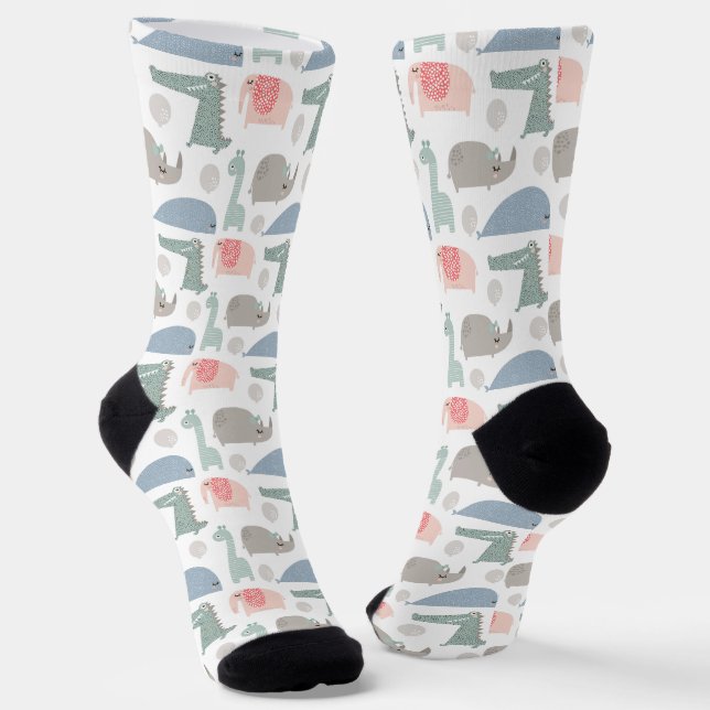 Funny Face Niedlich Doodle Tiermuster Socken (Gewinkelt)