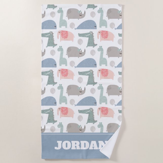 Funny Face Niedlich Doodle Tiermuster Strandtuch (Vorderseite)