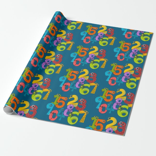 Funny Face Numbers Design Wrapping Paper Geschenkpapier (Ungerollt)