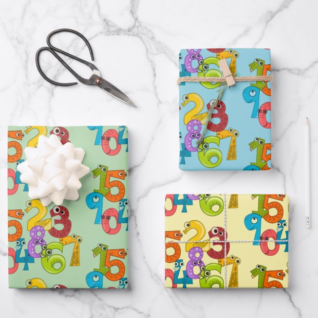 Funny Face Numbers Design Wrapping Paper Geschenkpapier Set (Vorderseite)