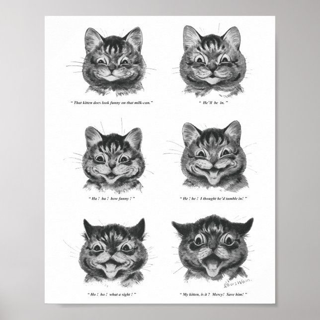 Funny Face of Cat, Louis Wain Poster (Vorne)