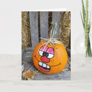 funny face on painted pumpkin karte